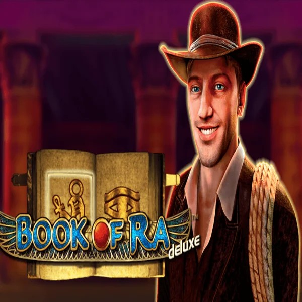 Book of Ra Deluxe online game logo by Novomatic on slotboxcasinos-fi.com